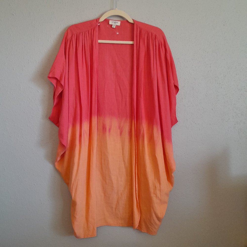 Umgee Boho Two Tone Ombre Dyed Linen Blend Beachy Open Duster Topper Size S/M